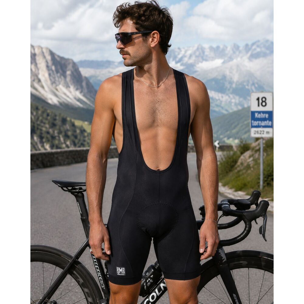 SMS Santini Black Lycra Polyamide Cycling Bib Shorts Top   Mens Size Large